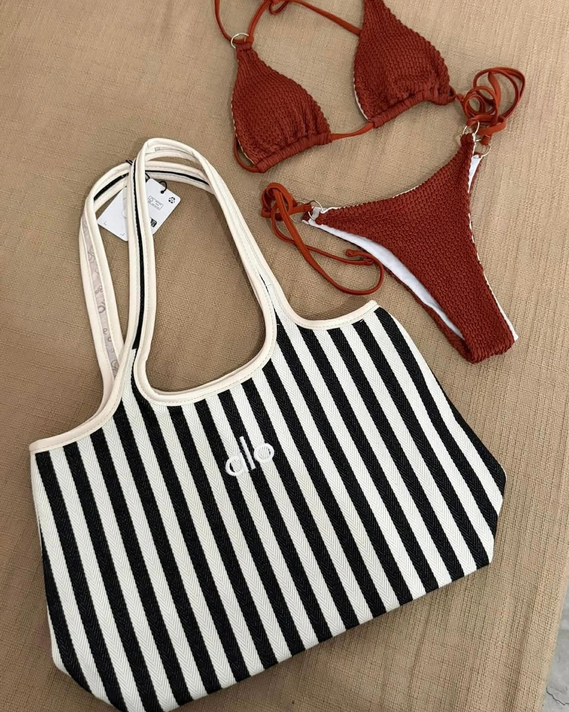 Striped Canvas Yoga Tote Bag