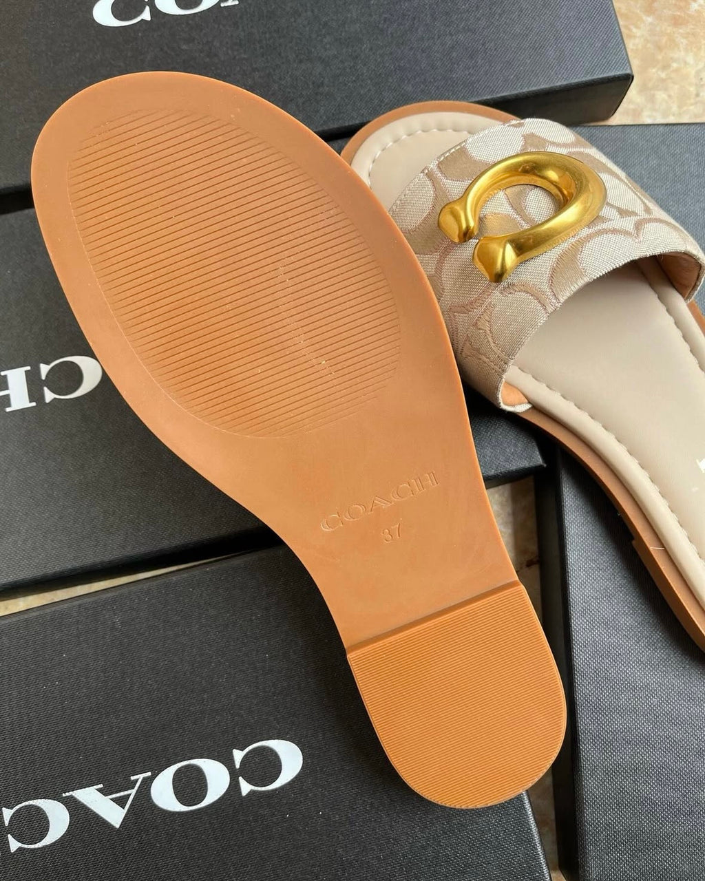Gold C Monogram Brown Sandals
