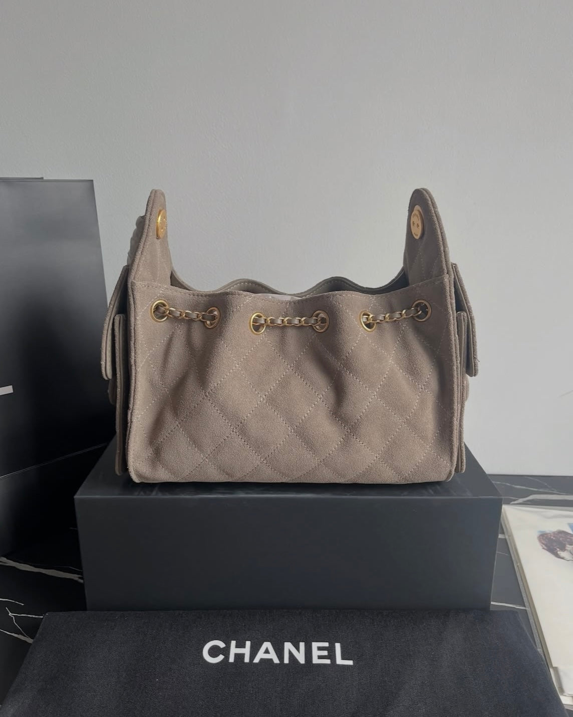 Beige Suede Mini 20cm Hobo Bag