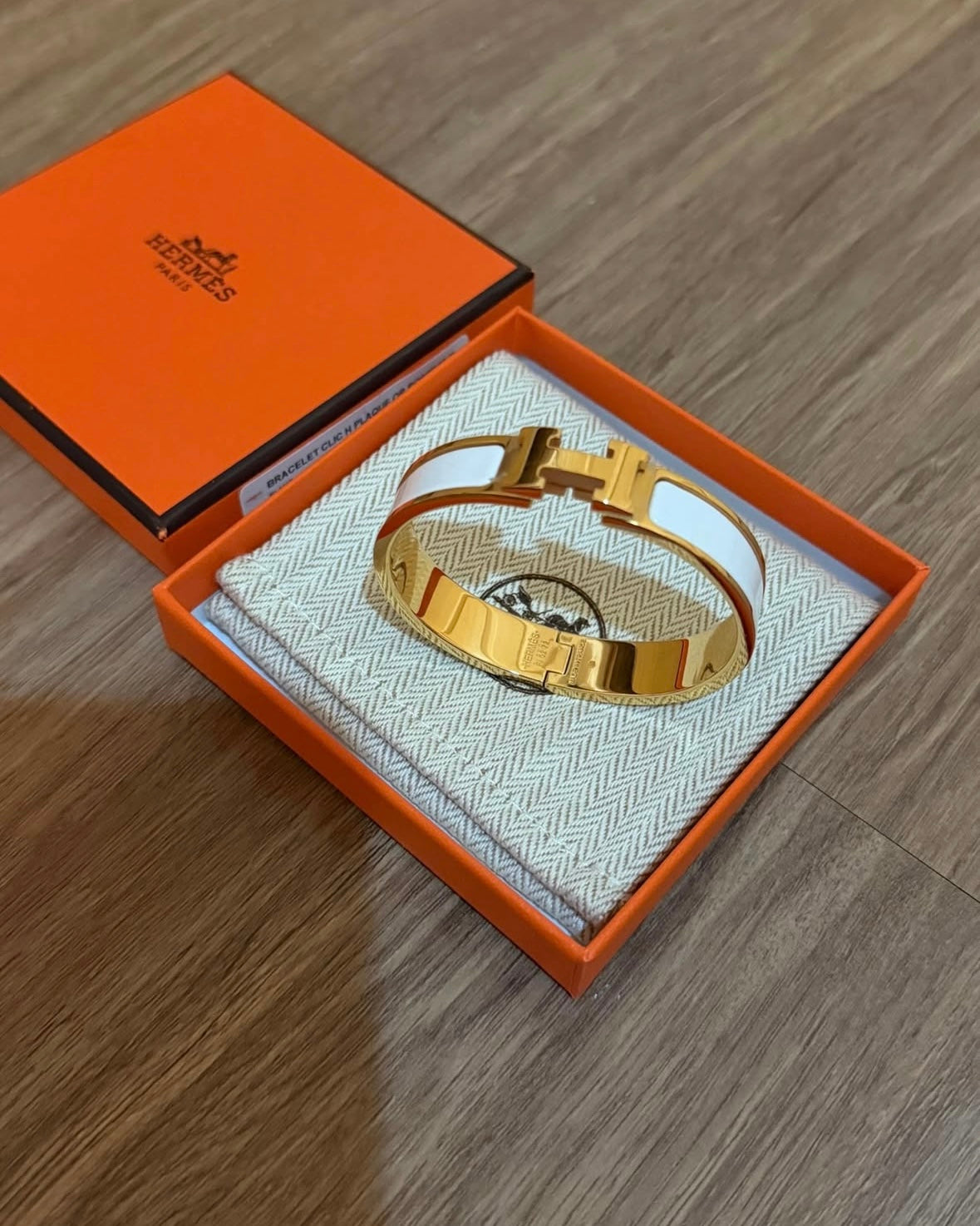 White Enamel H Gold Bangle
