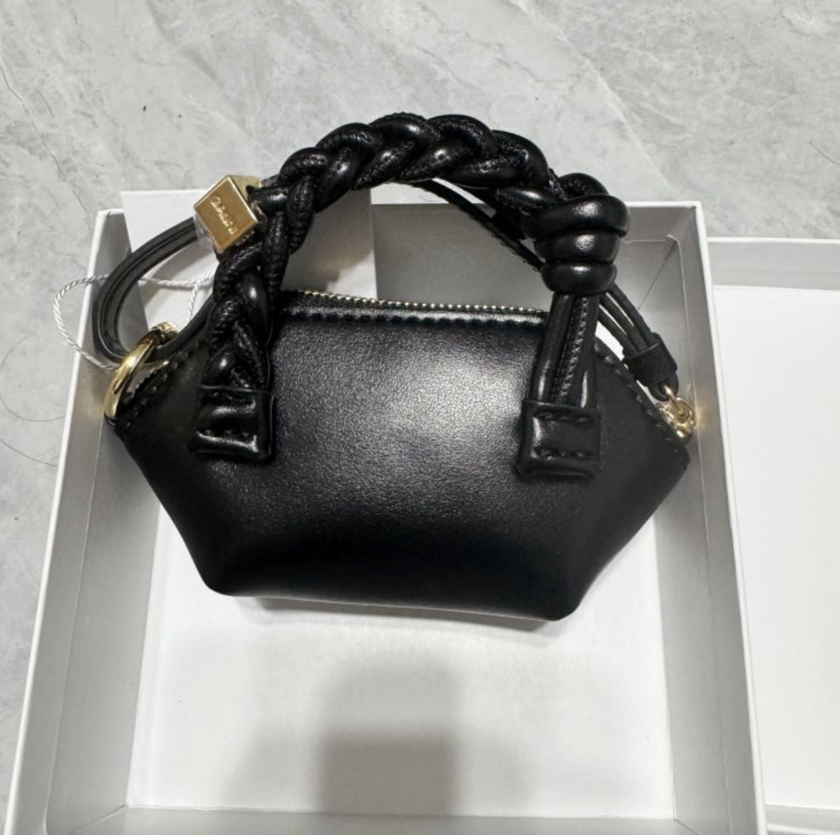 Black Leather Rope Handle Mini Handbag
