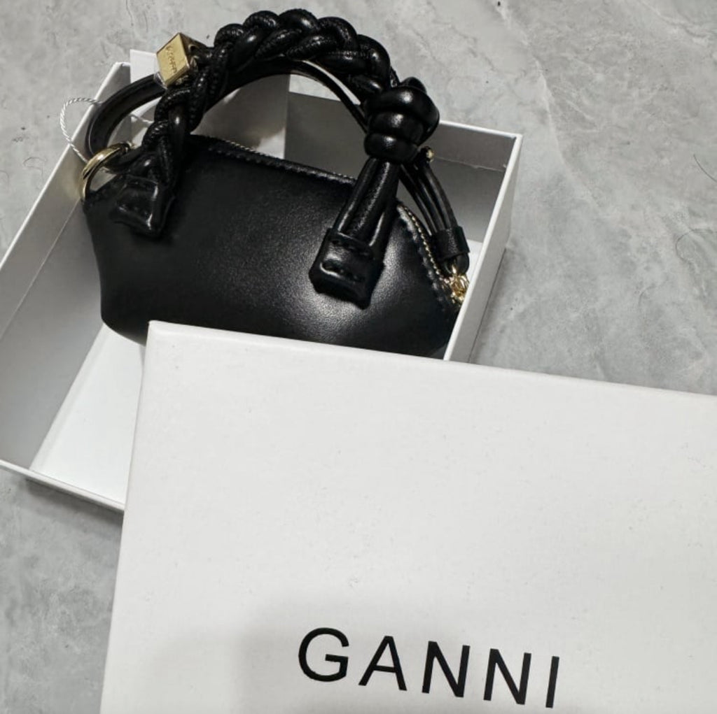 Black Leather Rope Handle Mini Handbag