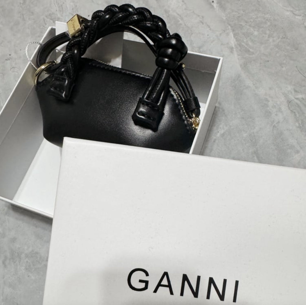 Black Leather Rope Handle Mini Handbag