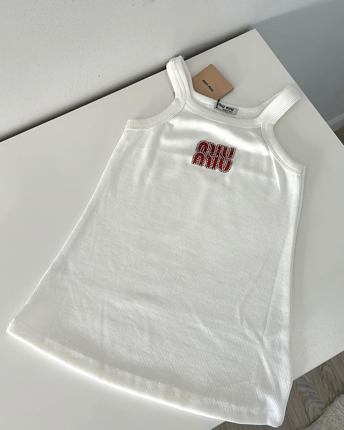 Miu Rhinestone Ribbed High Cami Top