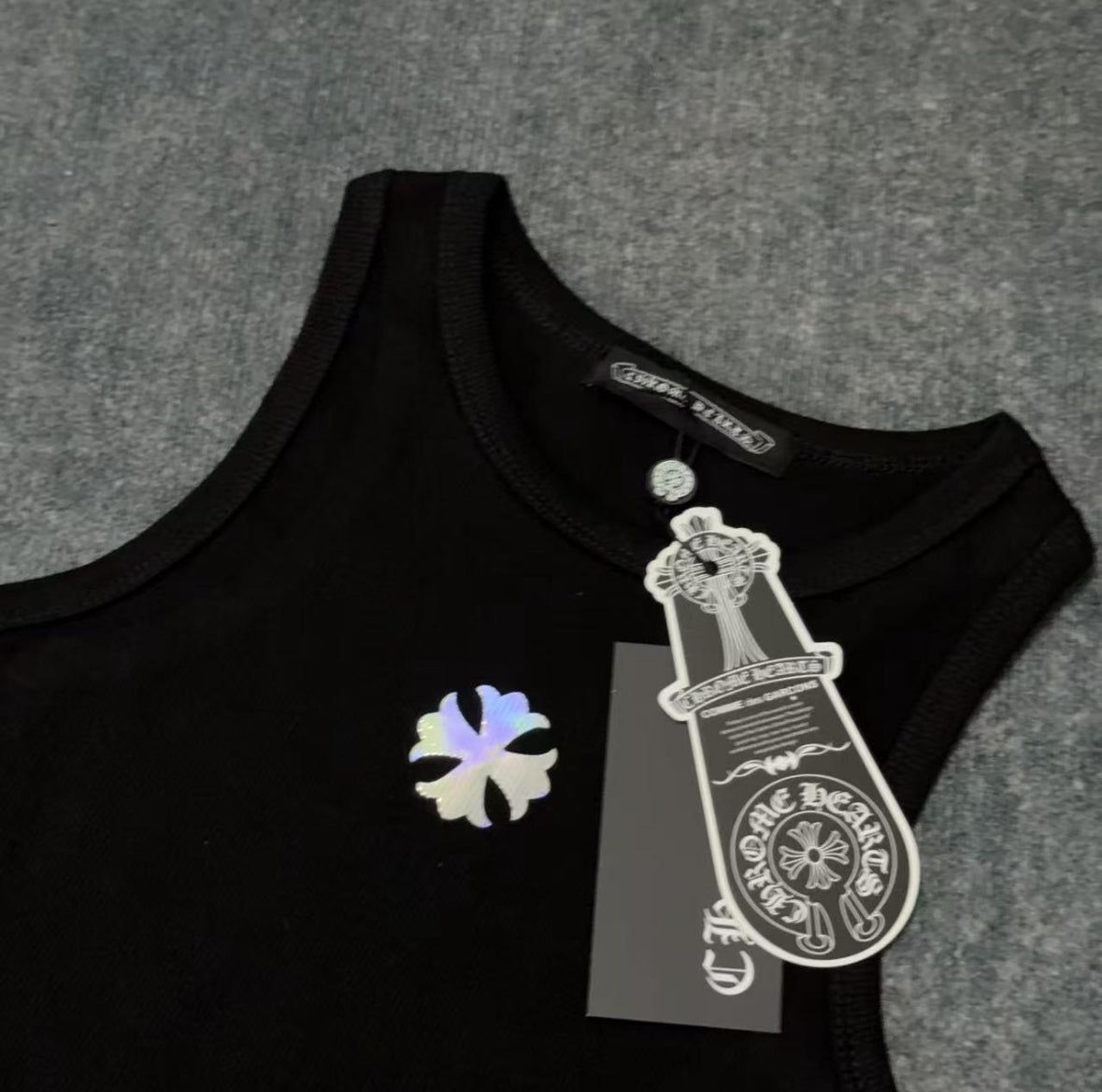 Chrome Cross Black Cropped Tank Top