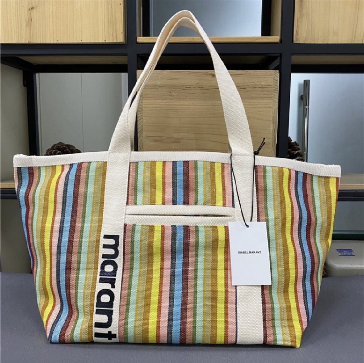 Marant Patterned Canvas Large Beach Tote Bag
