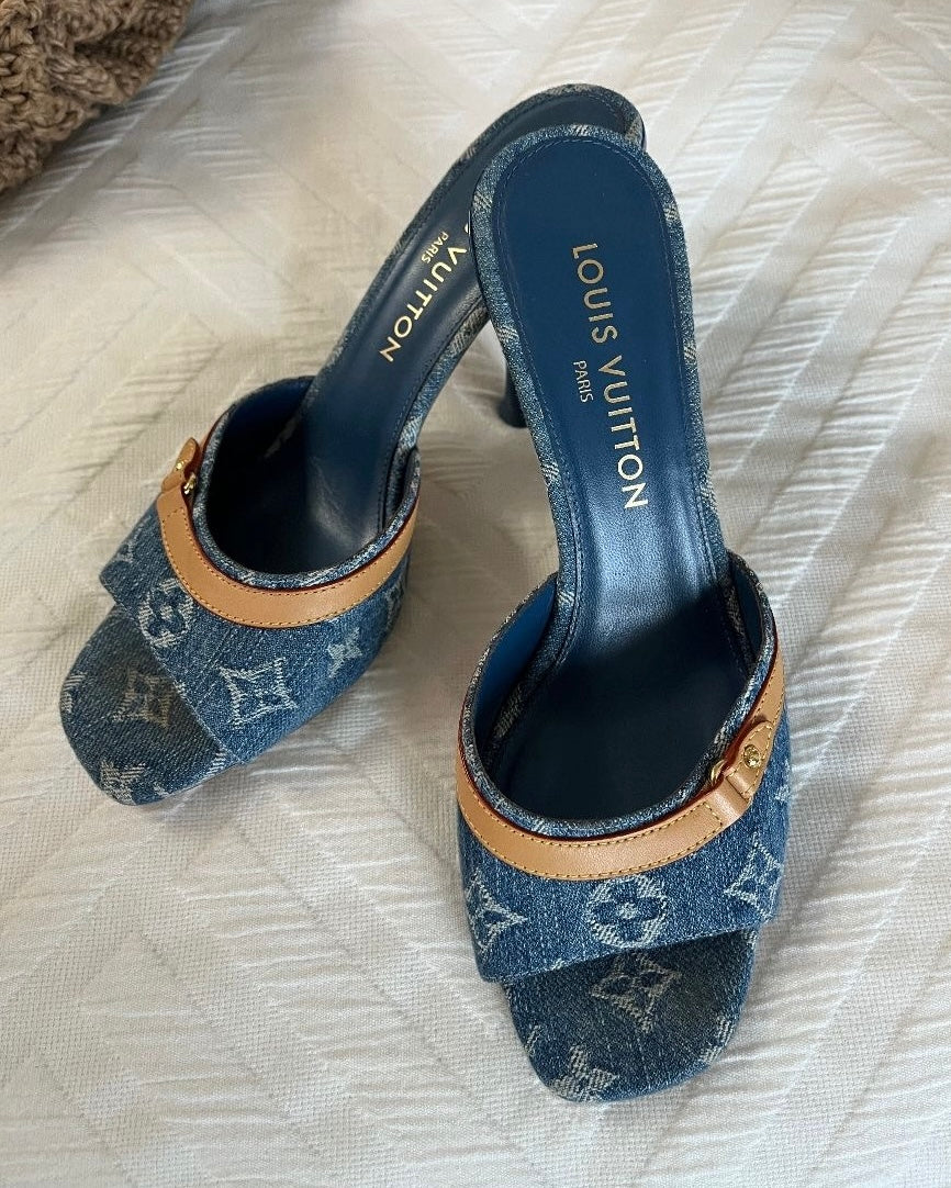 Blue Denim Kitten Heels (With Box)