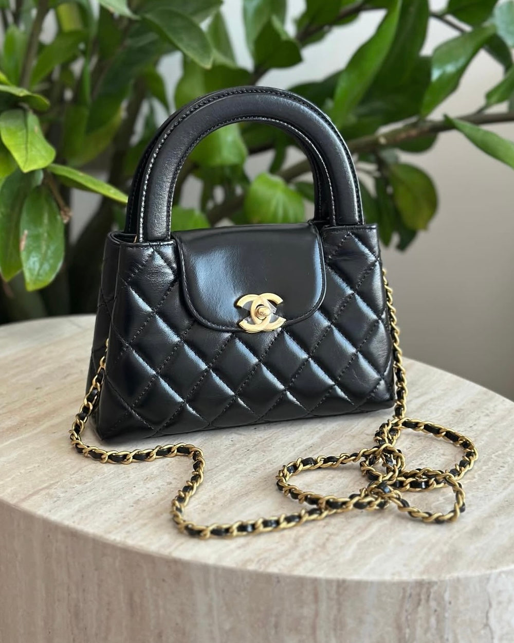 Black Mini Shopping Bag with Chain Strap