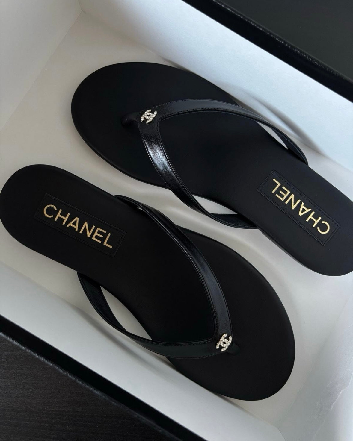 Rhinestone CC Black Flip Flops