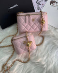 Pink Quilted Gold Chain Box Bag