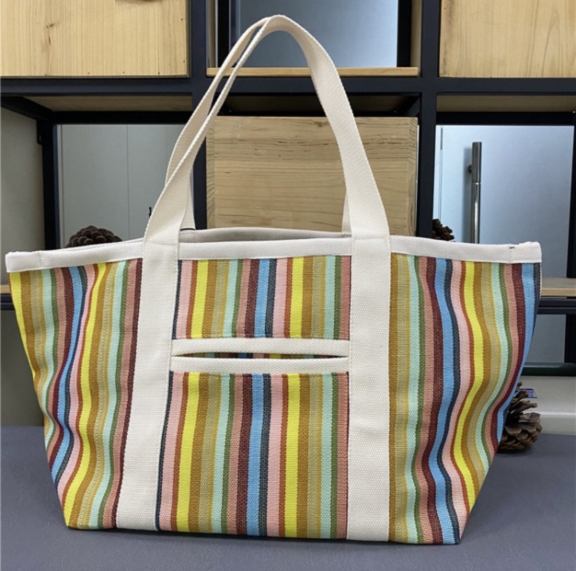Marant Patterned Canvas Large Beach Tote Bag