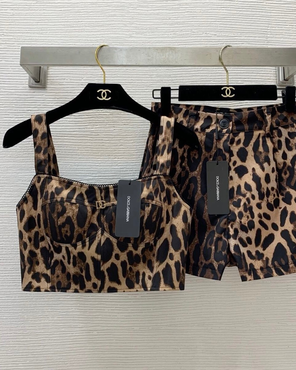 Leopard Print Top & Shorts Set