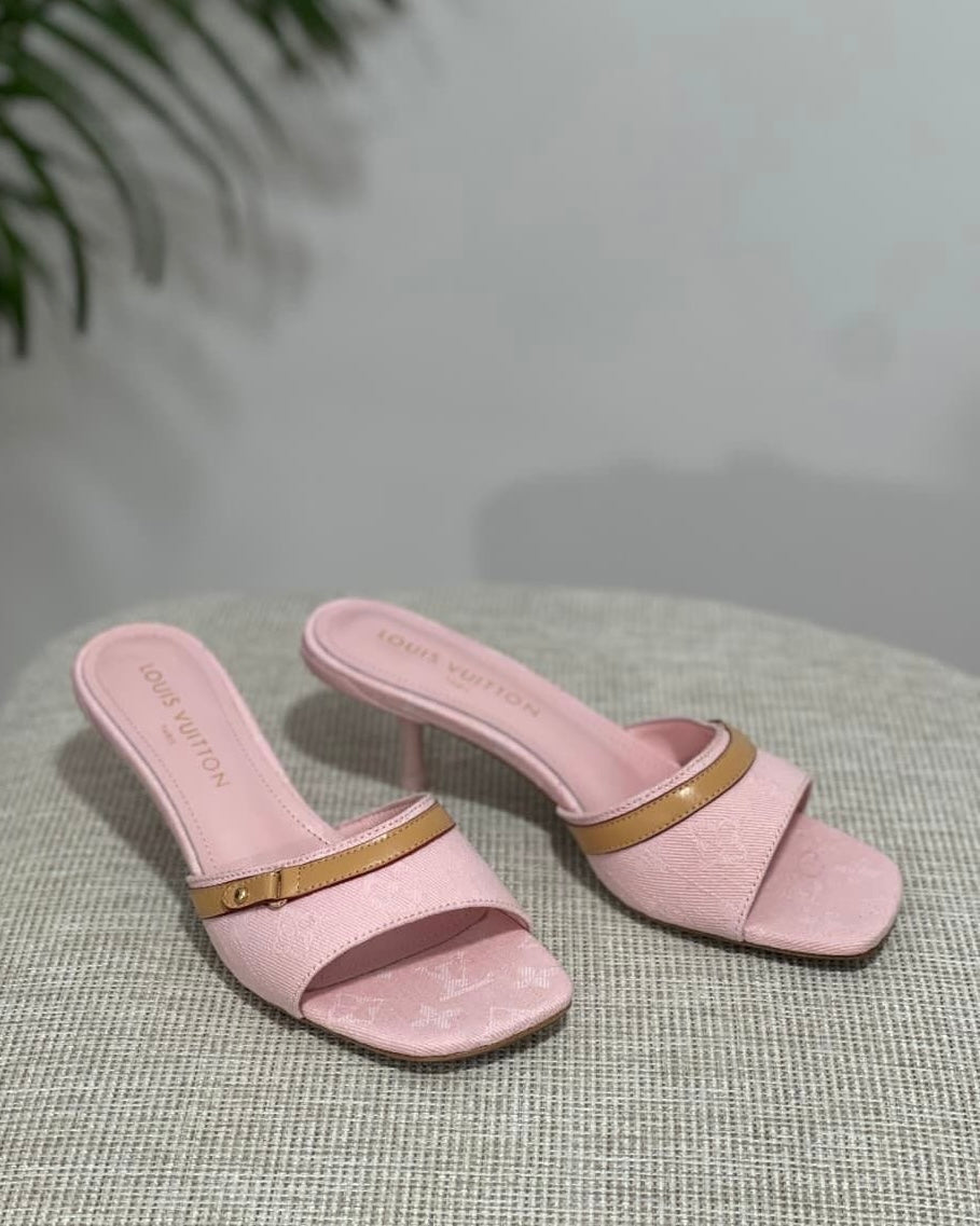 Pink Denim Kitten Heels (With Box)