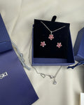 Pink Flower Necklace & Earrings Set