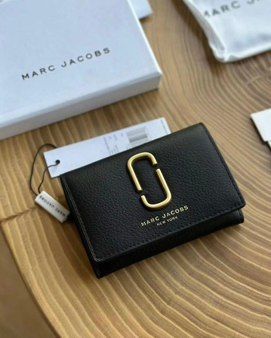 Black Leather Gold O Detail Flap Wallet