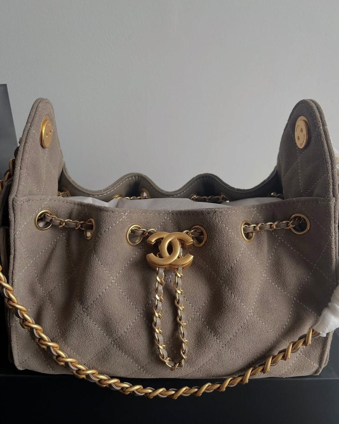 Beige Suede Mini 20cm Hobo Bag
