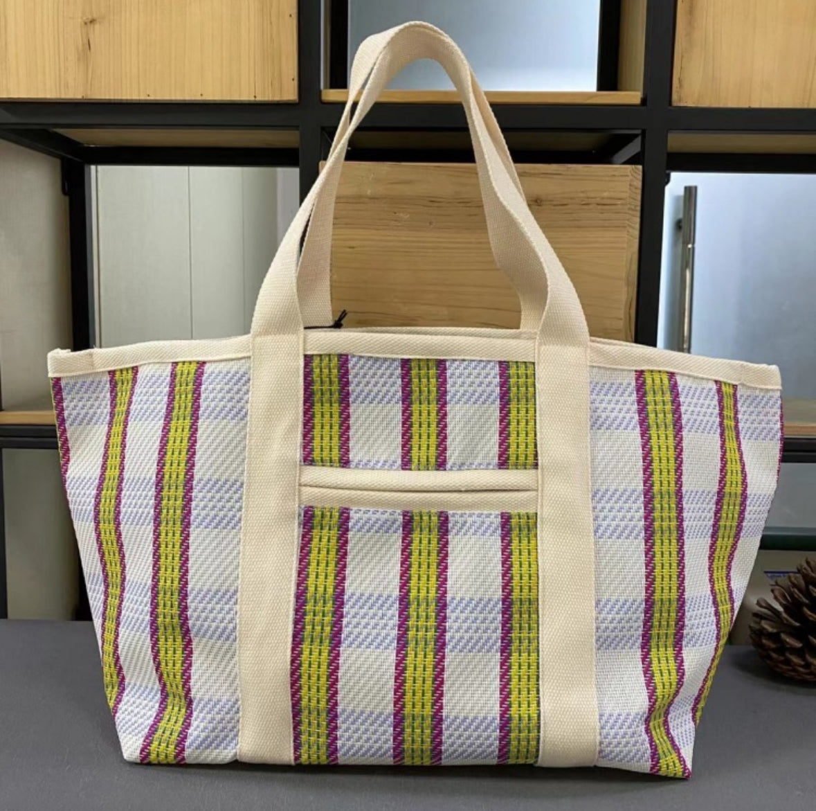 Marant Patterned Canvas Large Beach Tote Bag