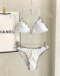 White Monogram Ruffle Bikini Set