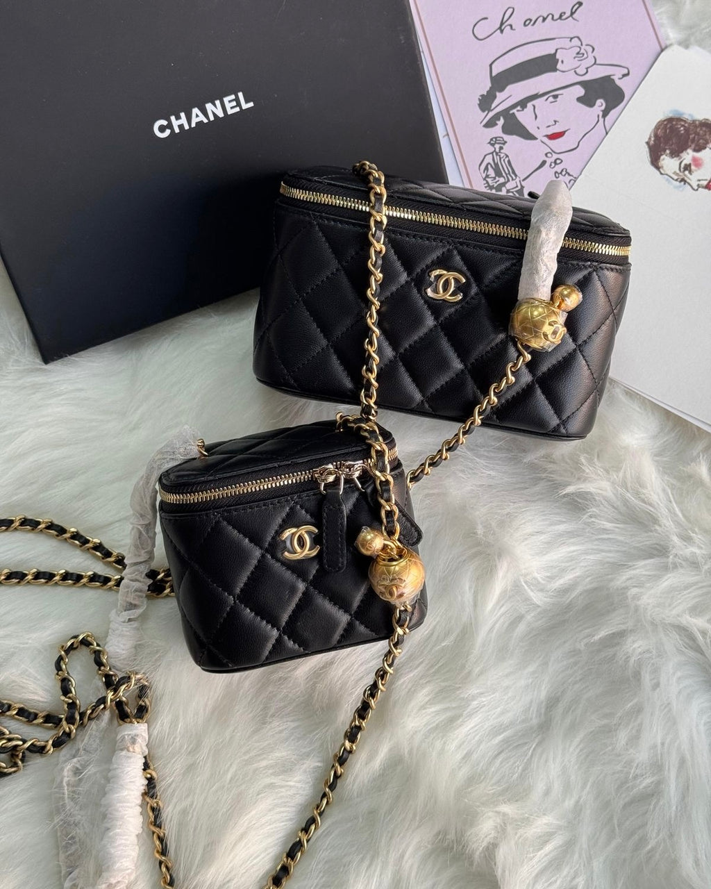 Black Quilted Gold Chain Box Bag