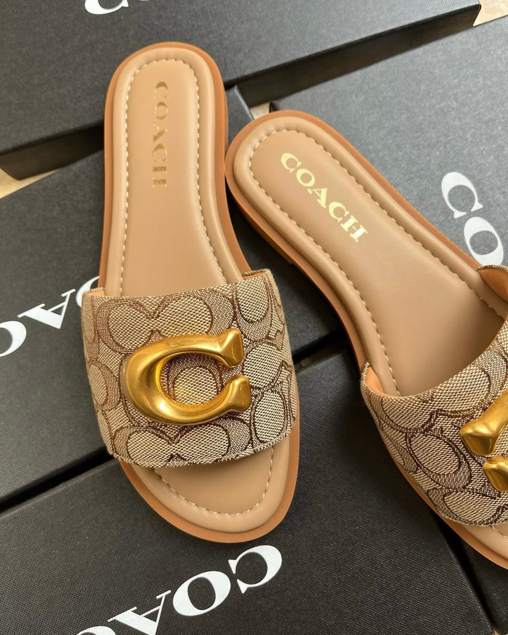 Gold C Monogram Brown Sandals