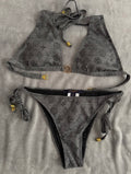 Grey LV Gold Charm Detail Bikini