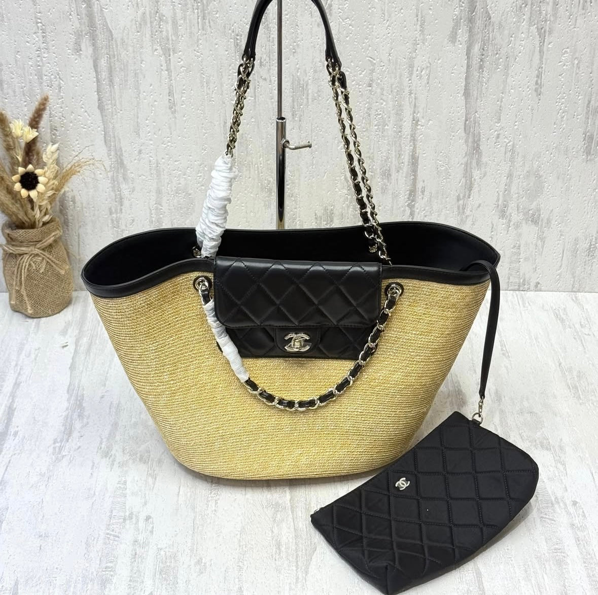 CC Woven Bucket Beach Bag & Wallet