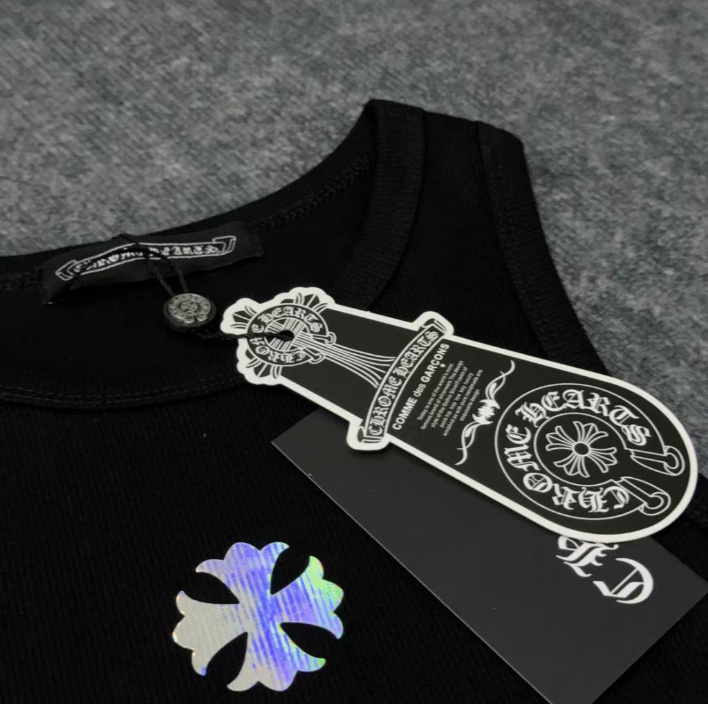 Chrome Cross Black Cropped Tank Top