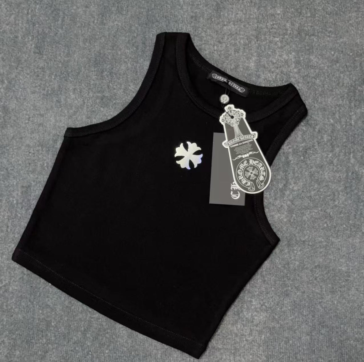Chrome Cross Black Cropped Tank Top