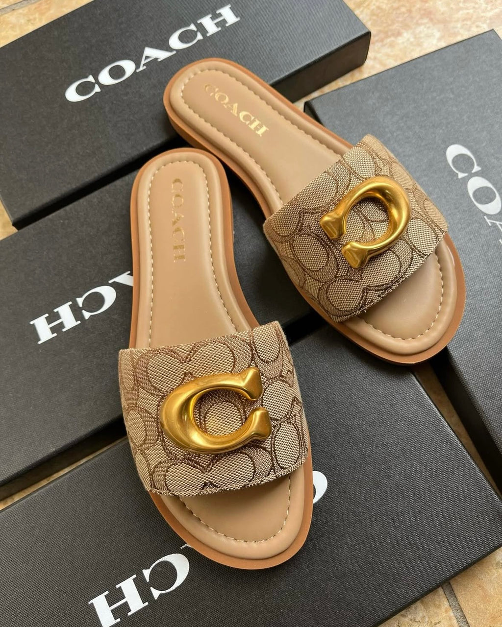 Gold C Monogram Brown Sandals