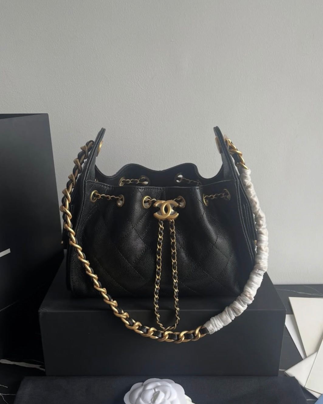 Black Leather Small 25cm Hobo Bag