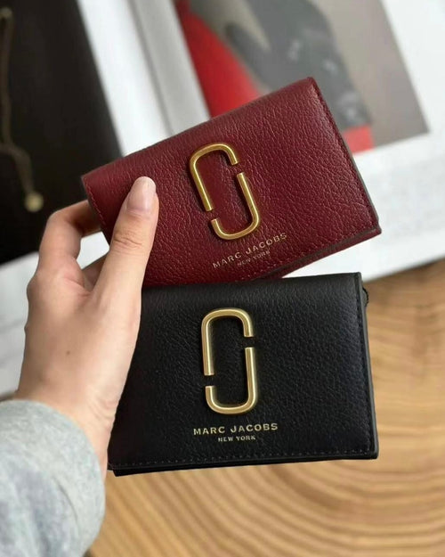 Black Leather Gold O Detail Flap Wallet