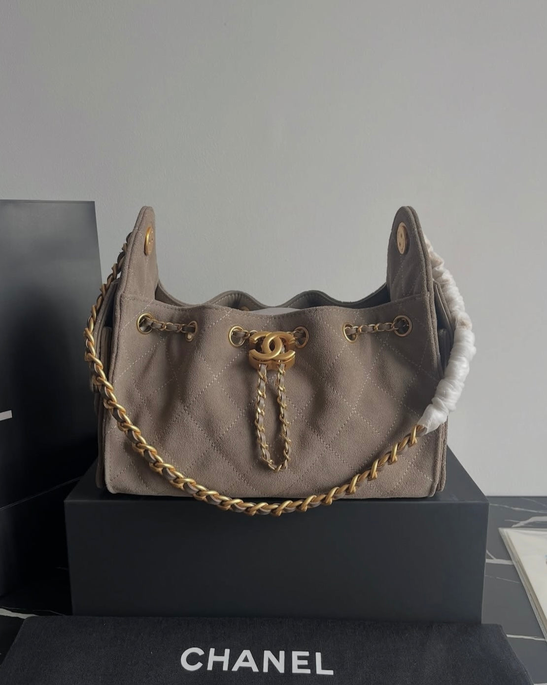 Beige Suede Mini 20cm Hobo Bag