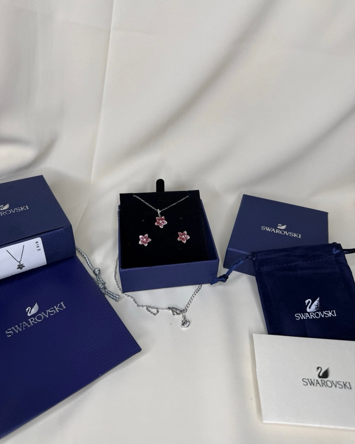 Pink Flower Necklace & Earrings Set