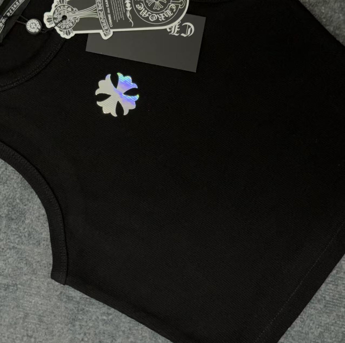 Chrome Cross Black Cropped Tank Top