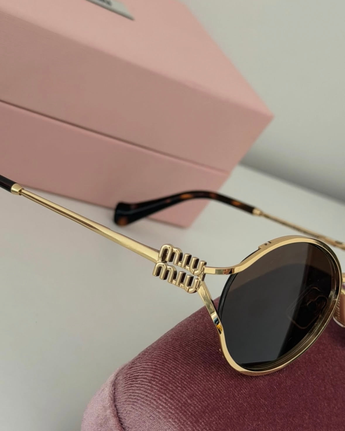 Gold Metal Oval Frame Sunglasses (with case and box)