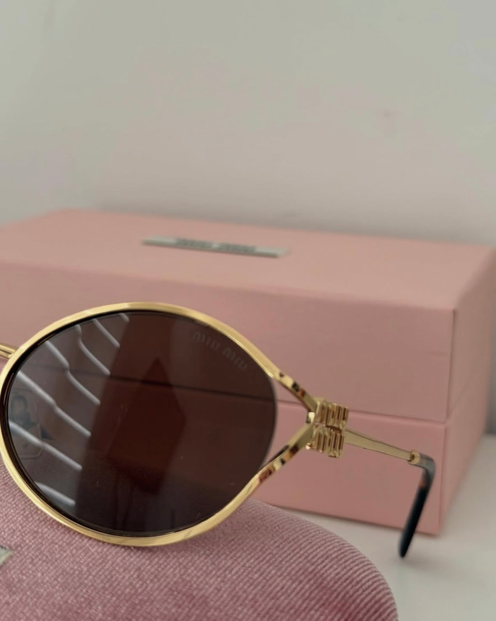 Gold Metal Oval Frame Sunglasses (with case and box)