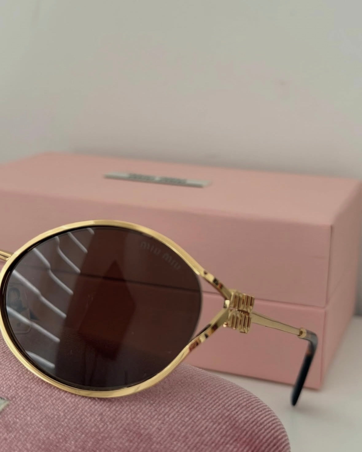 Gold Metal Oval Frame Sunglasses (with case and box)