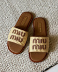 Leather detail rattan woven sandals