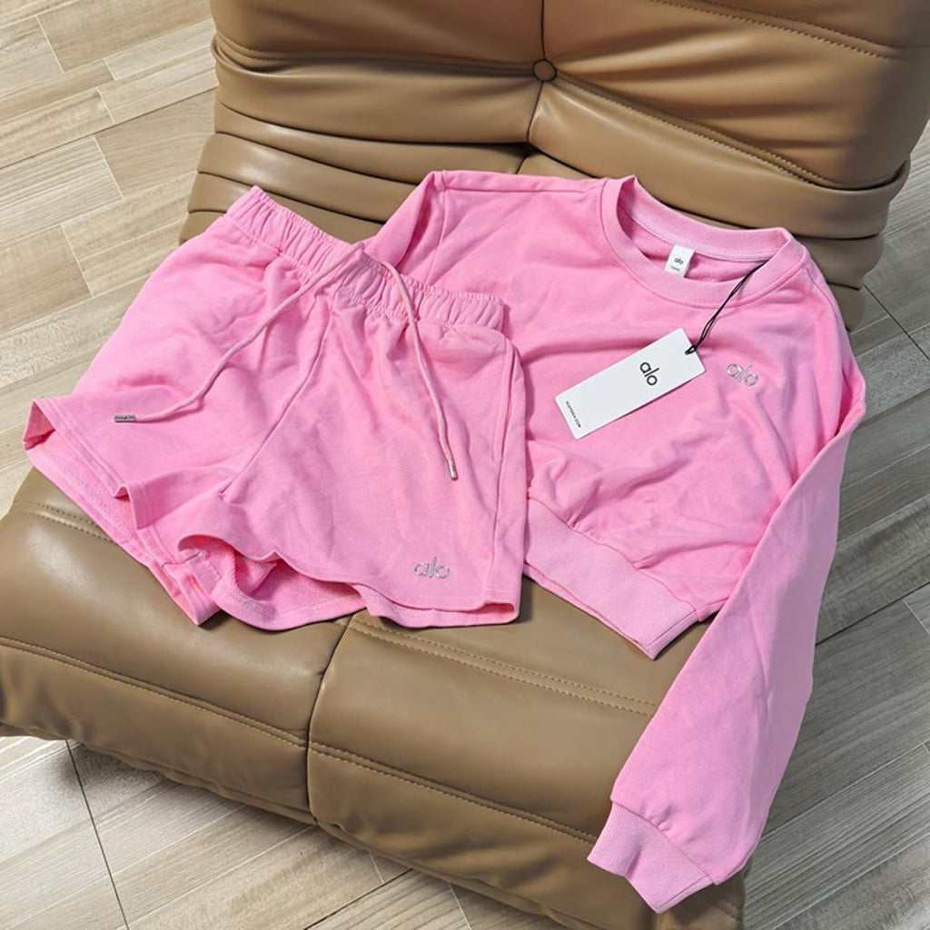 Pink Cropped Hoodie & Shorts Set
