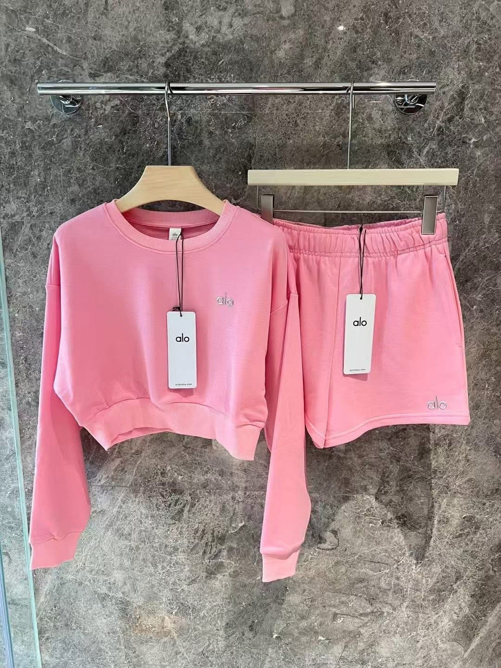 Pink Cropped Hoodie & Shorts Set