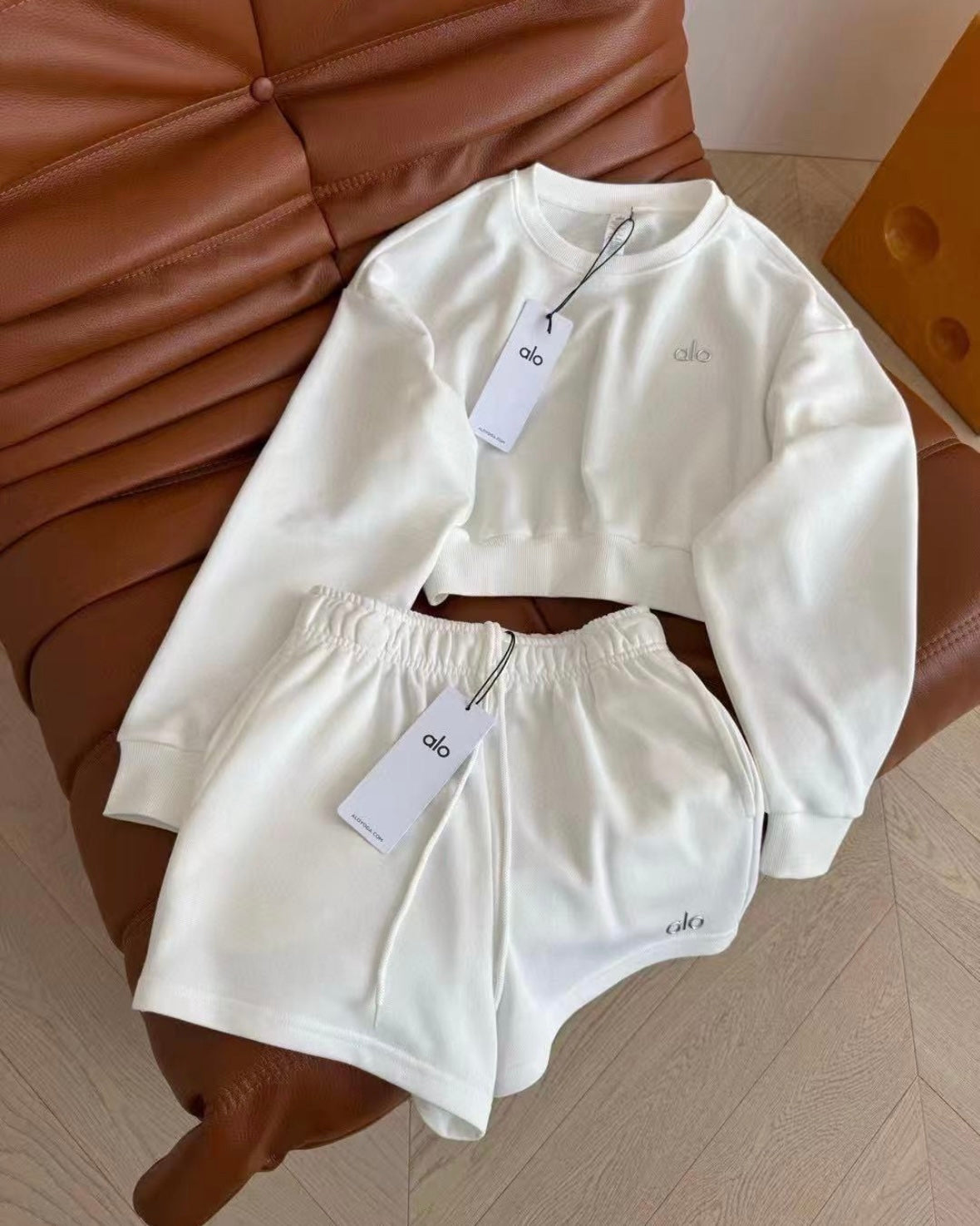 White Cropped Hoodie & Shorts Set
